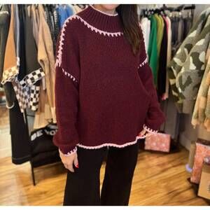 NEW YOLLY hittin the slopes sweater in maroon/pink
